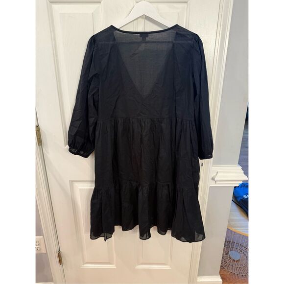 J. Crew Black Cotton Tiered Button Up Beach Dress sz L NWOT - Picture 4 of 6